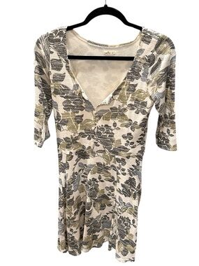 Hollister Cream Floral Long Sleeve Dress with Olive & Gray Print